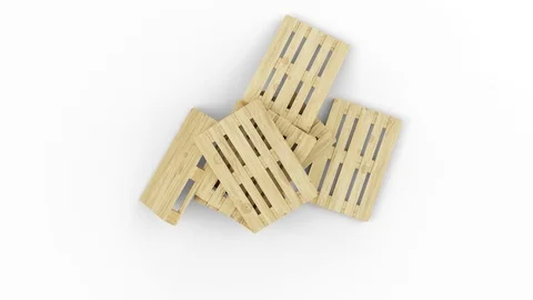 Top view and turning around of wood pallets put in chaos Stock Footage 124387204