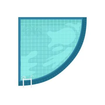 Top view of angular swimming pool with blue clear water and reflections. Illustrazione stock