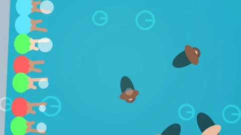 Top View Animation Of A Crowded Swimming Pool With Floats In Summer Stock Footage 340267037