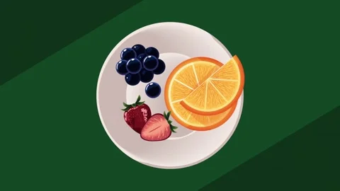 Top view animation of fruit platter with blueberries orange slices and stra.. Video stock 339066432