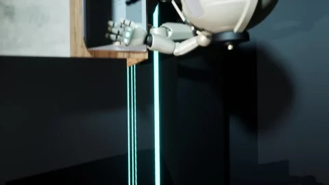 Top view animation of working robots on laptops. Ai take care about customer Stock Footage 249387680