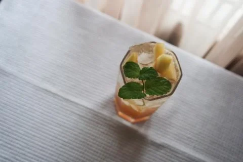 Top View of Apple Ade is Refreshment Made of Apple Juice and Soda with a To.. Stock Photos