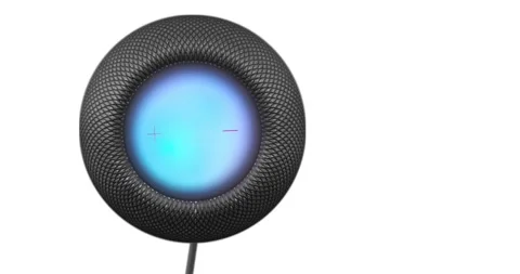 Top view of An Apple Black Homepod Mini with Siri functioning. Stock Footage