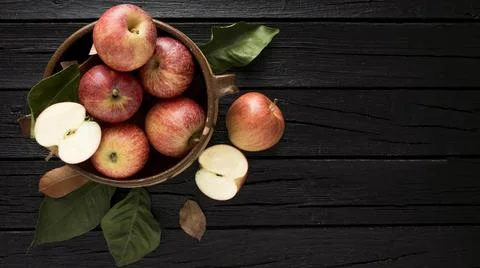 Top view apples basket with copy space. High quality and resolution beautiful Stock Photos