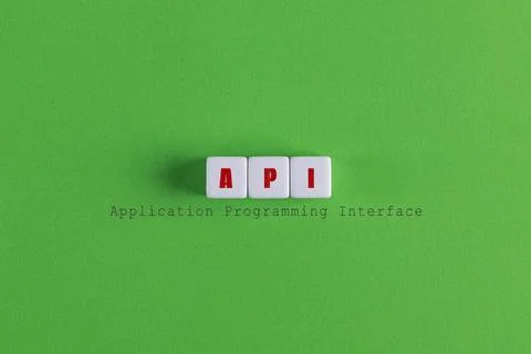 A top view of application programming interface (API) banner with block lette Photos