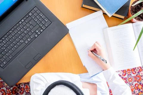 Top view of arabic man working from home Stock Photos