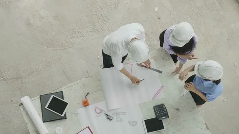 Top view of architect and engineer at a construction site. Stock Footage 86626842