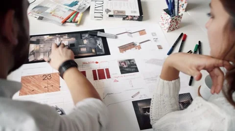 Top view of architects hands drawing of modern house Видео 57208681