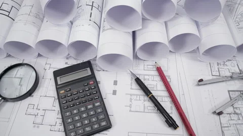 Top view of architectural drawings Stock Footage 60633139