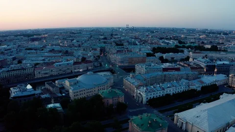 Top view on architecture of evening St. Petersburg Stock Footage 120014185