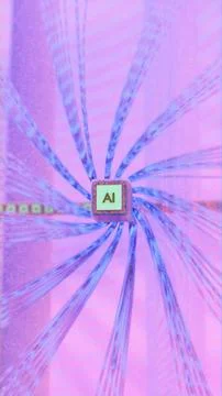 Top view of artificial intelligence microchip with radial blue wires on fut.. イラスト素材