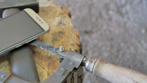 Top view artisan craftsman using technology touchscreen Stock Footage 90356250