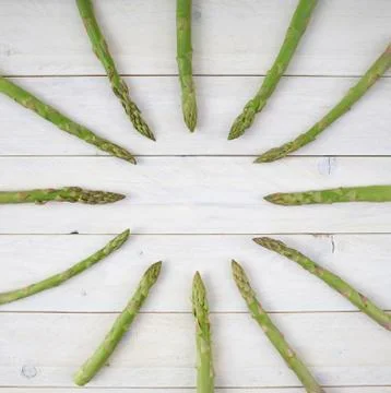 Top view of asparagus in the shape of a clock for posters and healthy food me Stock Photos