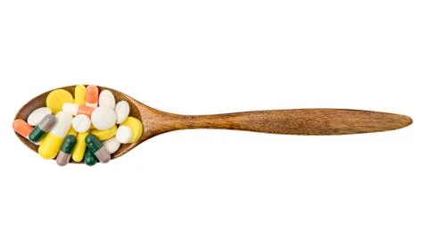 Top view of assorted healthy supplements, medicine pills, tablets and capsule Stock Photos