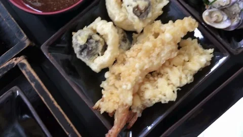 Top view of assorted Japanese bento box dishes Stock Footage 336229950