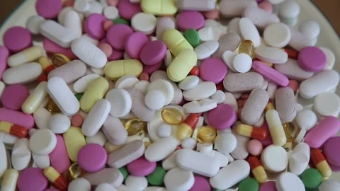 Top View of Assorted Pharmaceutical Pills Stock Footage 341126813