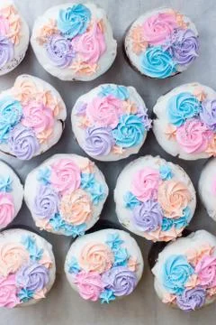 Top view on assorted traditional russian easter cakes named Kulich with soft Stock Photos