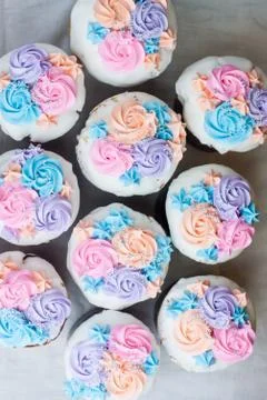 Top view on assorted traditional russian easter cakes named Kulich with soft Stock Photos