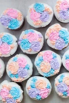 Top view on assorted traditional russian easter cakes named Kulich with soft Stock Photos