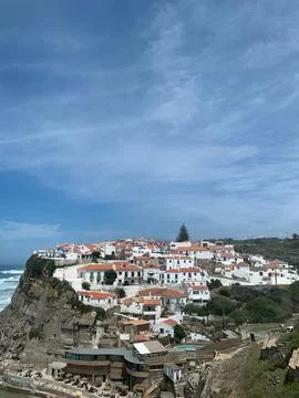 Top view of Azenhas do Mar, a picturesque coastal village in Portugal. Stock Photos