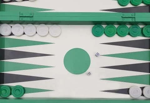 Top view of a backgammon with a pair of dices. Stock Photos