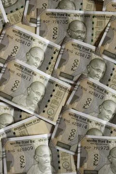 Top view of background made with five Hundreds banknotes. Rupees cash. india Stock Photos