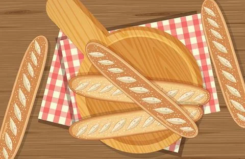 Top view of baguette breads on the table Illustrazione stock
