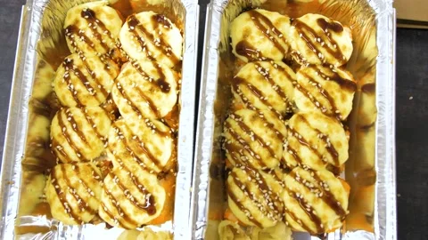 Top view of Baked hot rolls with crab cream sauce with sesame seeds and ginger Stock Footage 237516632