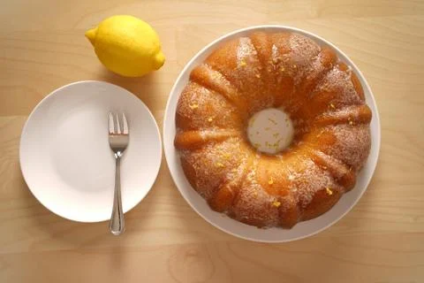 Top view of a baked round cake for tea time Stock Photos