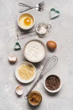 Top view baking supplies table Stock Photos