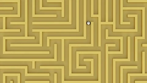 Top view of ball rolls through the maze. Yellow maze top view concept. 動画素材 264151460