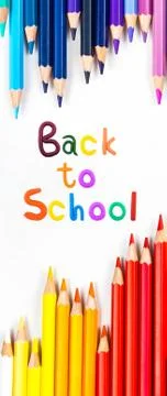 Top view banner message " Back to School " with color pencil  Items for the s Foto stock
