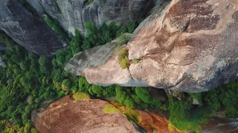 Top View of the bare Rocks of Meteora Stock Footage 239249058