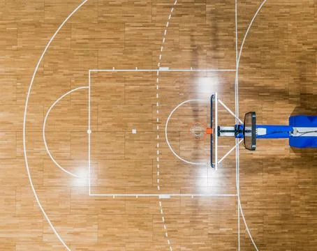 Top view of a basketball hoop and the restricted area Stock Photos