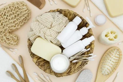Top view bath concept accessories Stock Photos