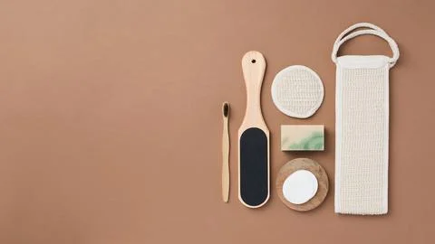 Top view of bathroom tools and organic cosmetic products Stock Photos
