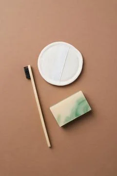 Top view of bathroom tools and organic cosmetic products Stock Photos