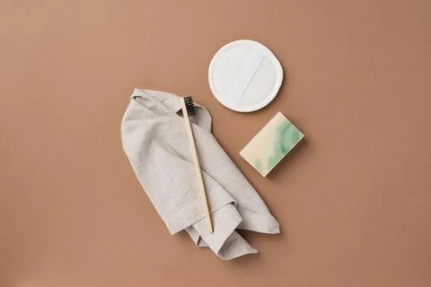 Top view of bathroom tools and organic cosmetic products Stock Photos