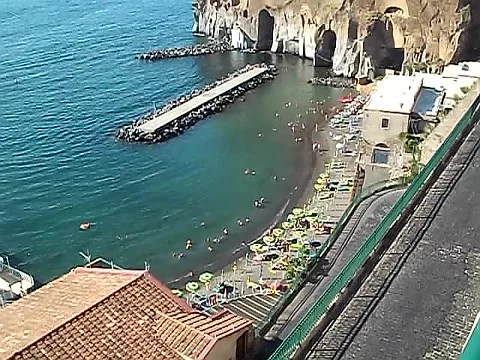 Top view of the beach and the sea of Piano di Sorrento in southern Italy Stock Footage 135697010