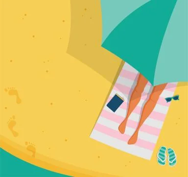 Top view beach background, Summer water activities. Women relaxing at the beach Stock Illustration