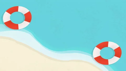 Top view beach background with swim ring and sea. Aerial view of summer beach Stock Footage 138601849