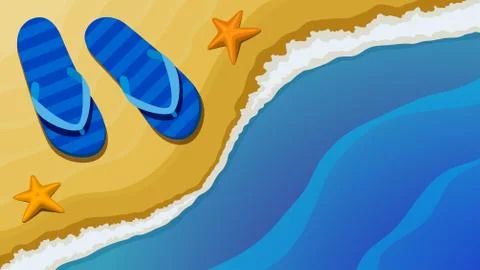 Top view of the beach, flip-flops and the sea Stock Illustration