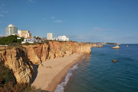 Top view of the beach Praia do Amado. Portimao, Algarve coast, Portugal Stock Photos