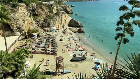 Top view of the beach as seen from Balcon de Europa, Nerja Stock Footage 161176422