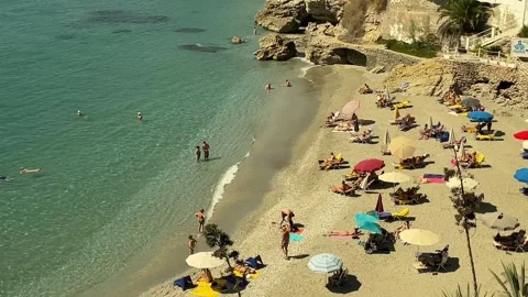 Top view of the beach as seen from Balcon de Europa, Nerja Video stock 161176428