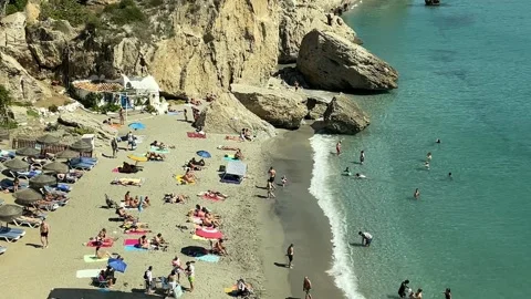 Top view of the beach as seen from Balcon de Europa, Nerja Stock Footage 161176437