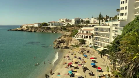 Top view of the beach as seen from Balcon de Europa, Nerja Stock Footage 161176453