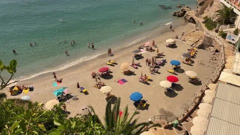 Top view of the beach as seen from Balcon de Europa, Nerja Video stock 161176458