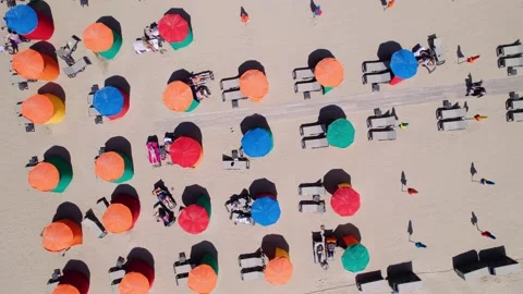 Top View Of Beach Umbrellas At The Resort In Deauville, Lower Normandy, Stock Footage 201236245