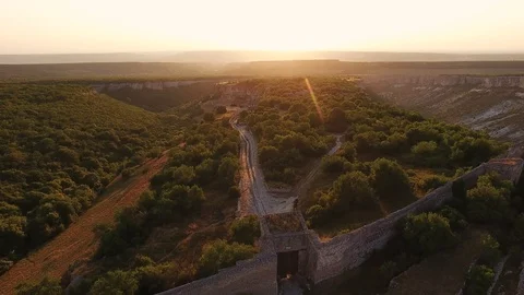 Top view of the beautiful ancient gate. the middle ages. sunset Stock Footage 125293164